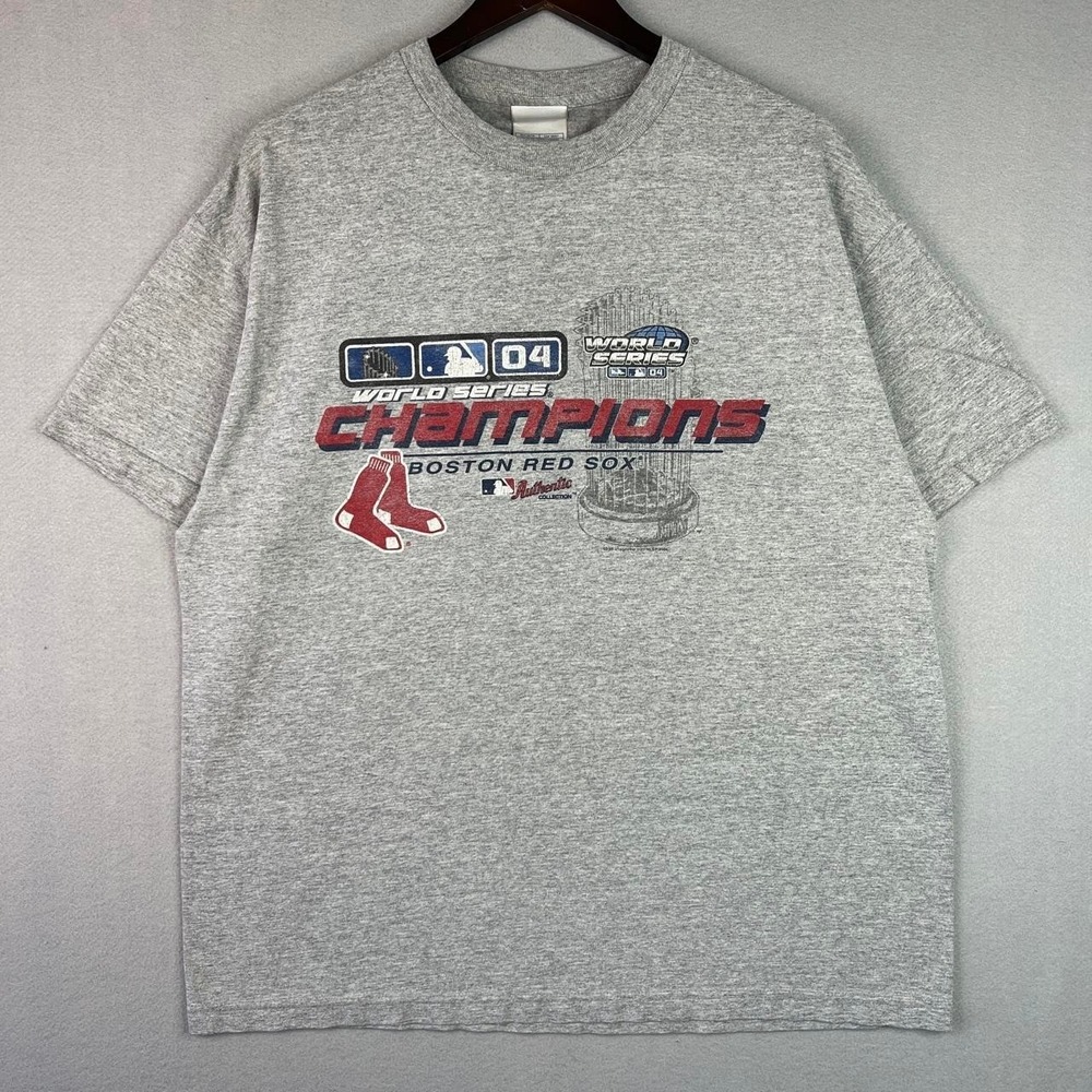 Vintage Boston Red Sox 2004 MLB Baseball World Series Champions Gray Tee Shirt